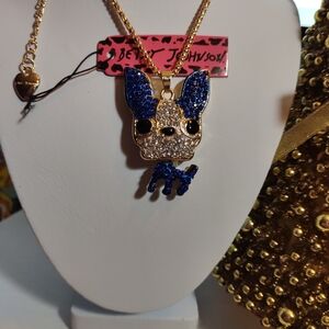Betsey Johnson Blue and Gold Dog Pendant Necklace